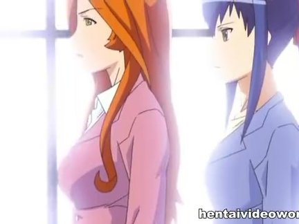Anime lesbians play with big sex toy